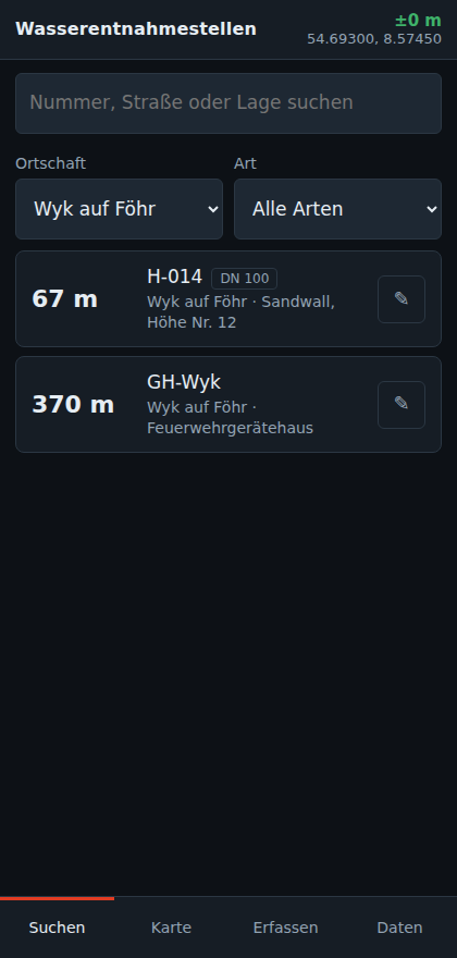 Filter nach Ortschaft ausgewählt